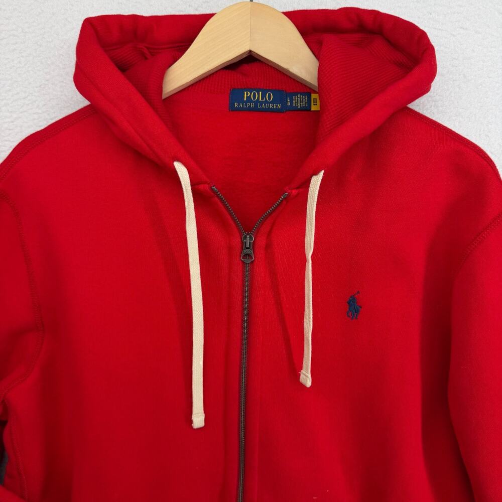 POLO RALPH LAUREN Hoodie L Fleece Lined Full Zip Sweatshirt Waffle Hood Red - Picture 4 of 15